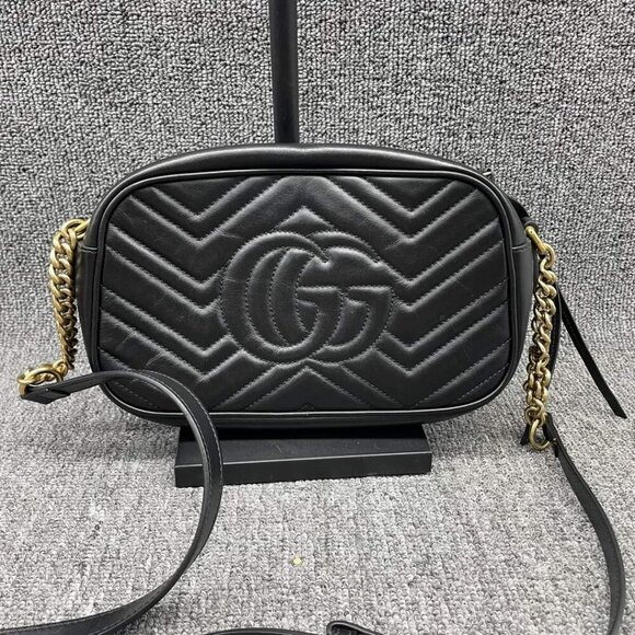 100% Authentic GUCCI Marmont Black Leather Small Shoulder Bag - Picture 2 of 16